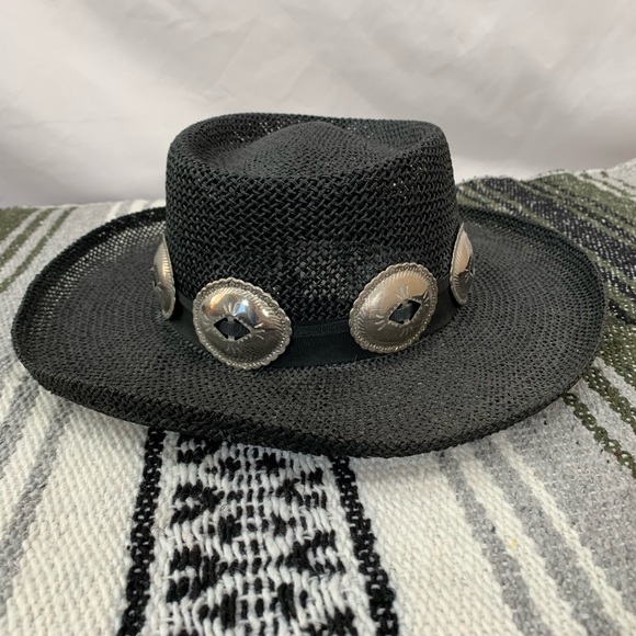 Unbranded Accessories - Boho Black straw hat with silver tone conchos